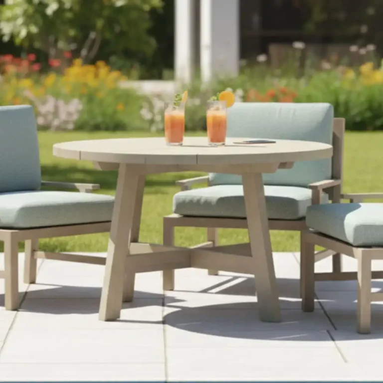 round outdoor teak table 110 cm