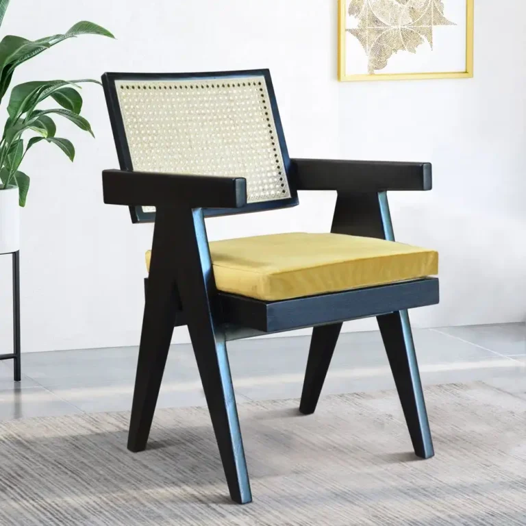 armchair summer in teak with rattan back and seat black colour