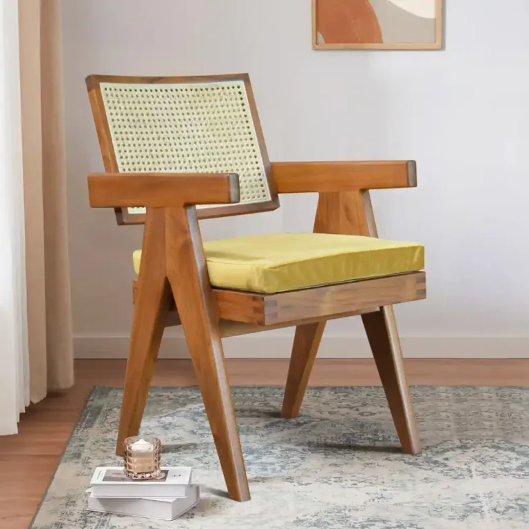 armchair summer in teak with rattan back and seat natural colour