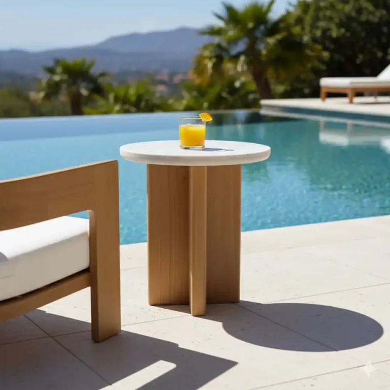aurelia round side table teak traventine