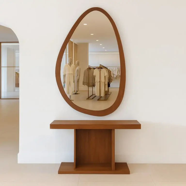 aurora teardrop teak mirror