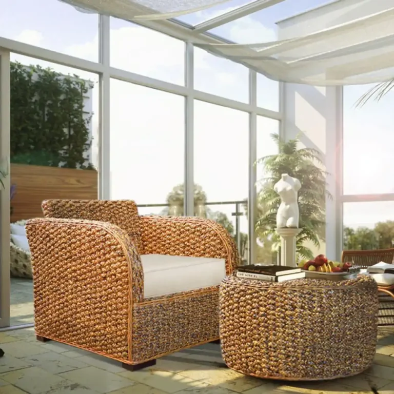 banana leaf webbing armchair with ottoman