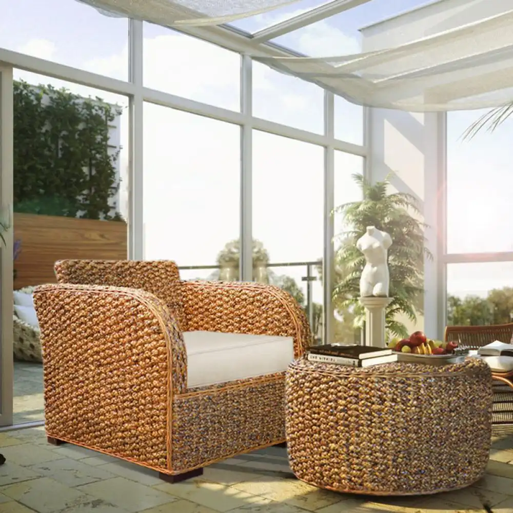 Banana Leaf Webbing Armchair With Ottoman