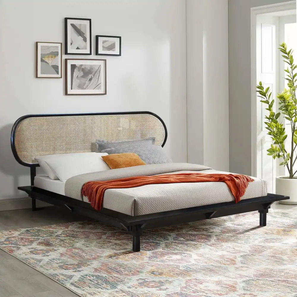 Bed Neonouveau Model B In Teak With Rattan – Queen – New Size