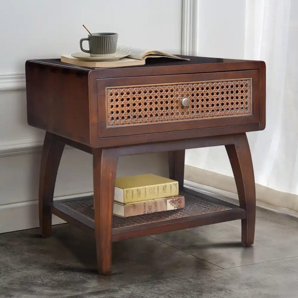 Bedside Table Pacific With Rattan Drw