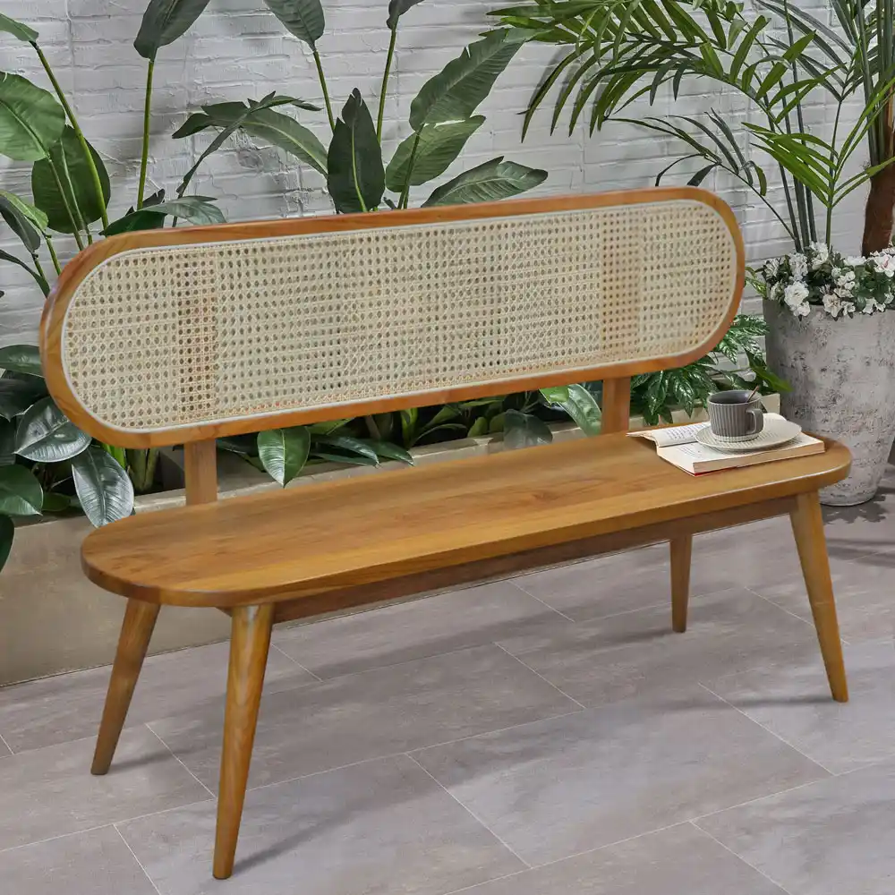 Bench In Teak With Rattan Lias – Sebali Color