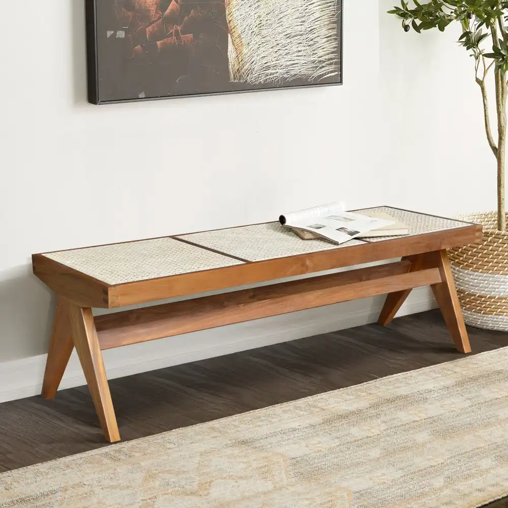Bench Paris In Teak With Rattan – Natural Colour