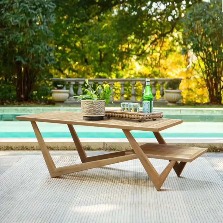 coffee table 2 tier small in teak slats