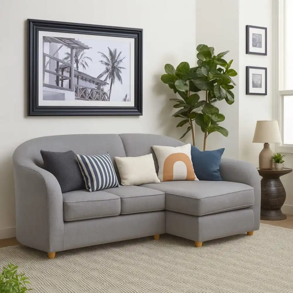Cozy Grey Fabric Chaise Sofa