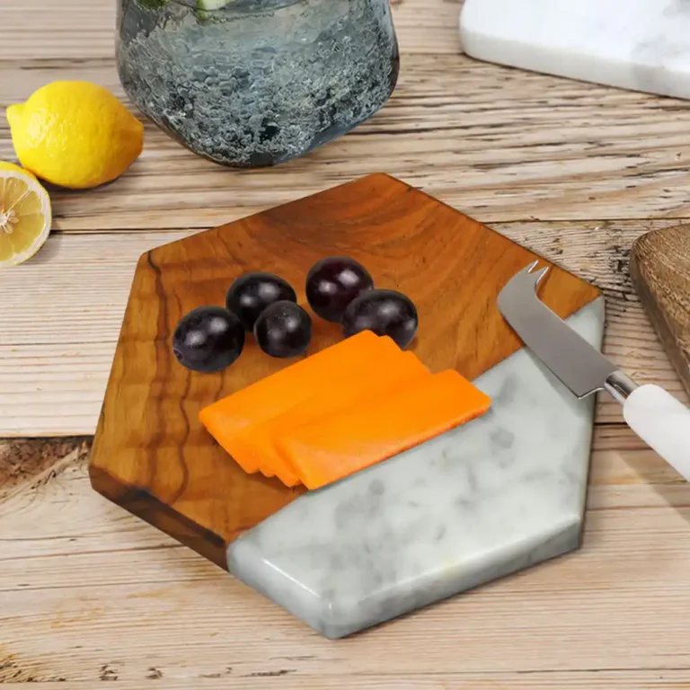 cutting board hexagon marble teak