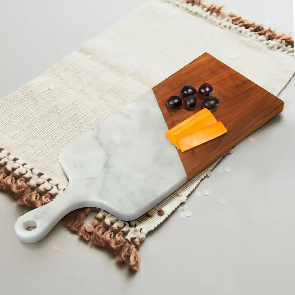 Cutting Board Padle Rec Marble Teak