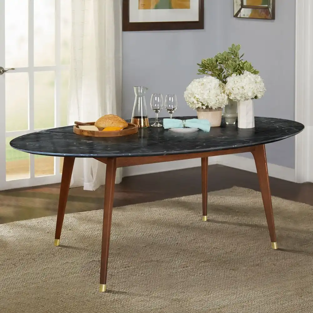 Dining Table 70 Brass Marble Black Forest Top