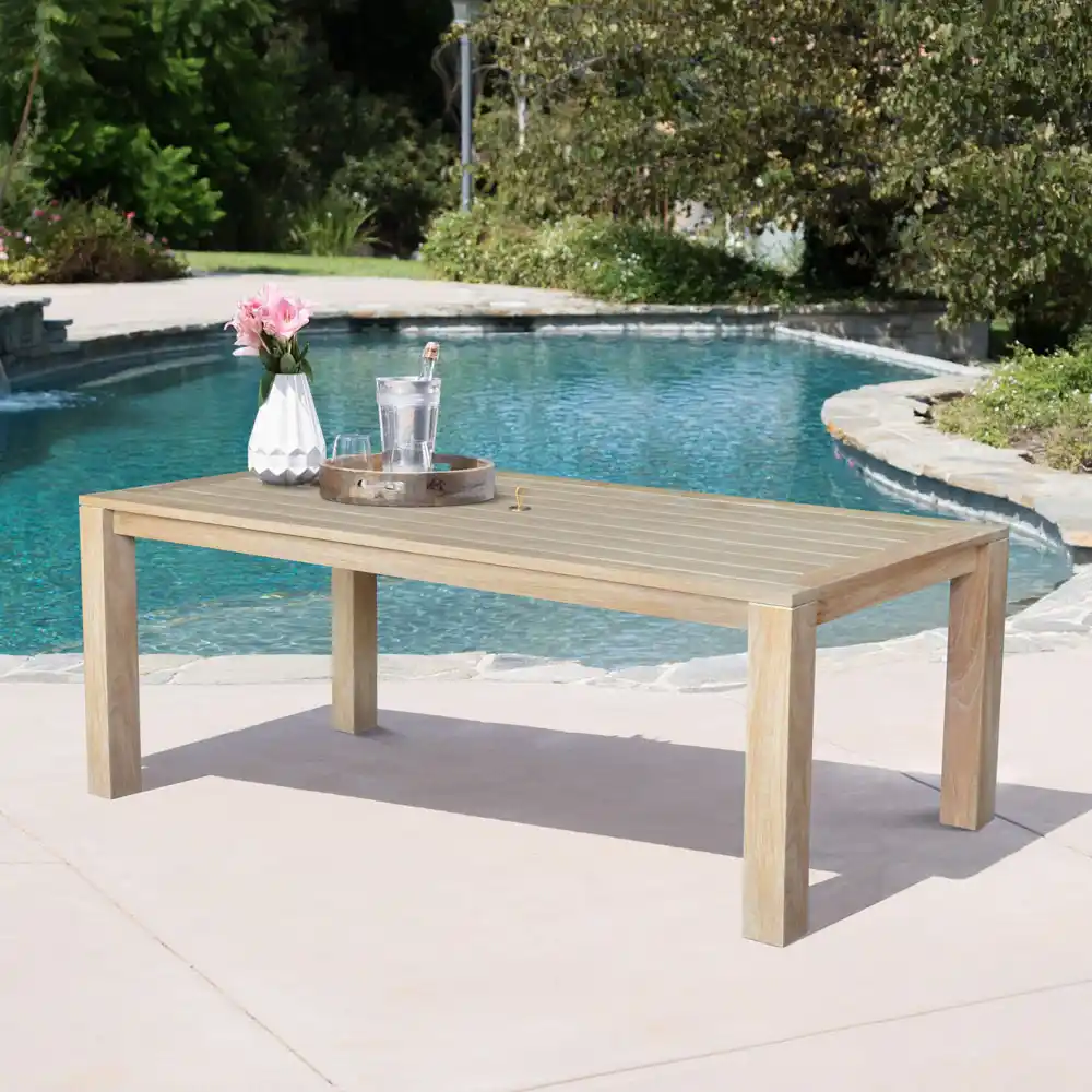 Dining Table Slatted Top With Brass Parasol Hole Cup