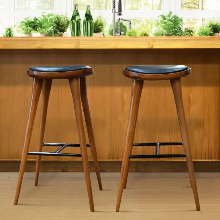 high barstool wooden frame top with semi chrome black leather 1