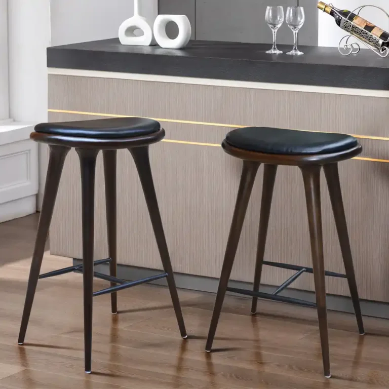 high barstool wooden frame top with semi chrome black leather