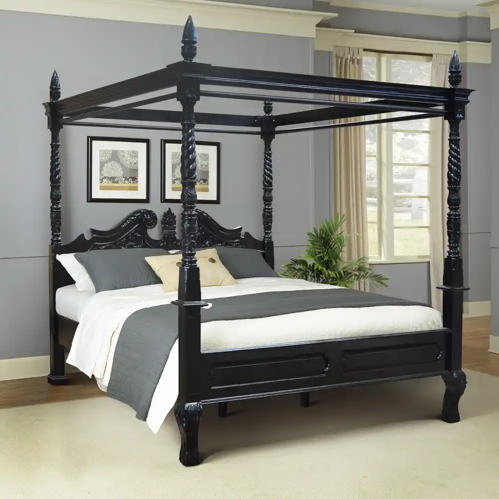 King Size Queen Anne Style Bed Natural Black 1 King Size Queen Anne Style Bed Natural Black