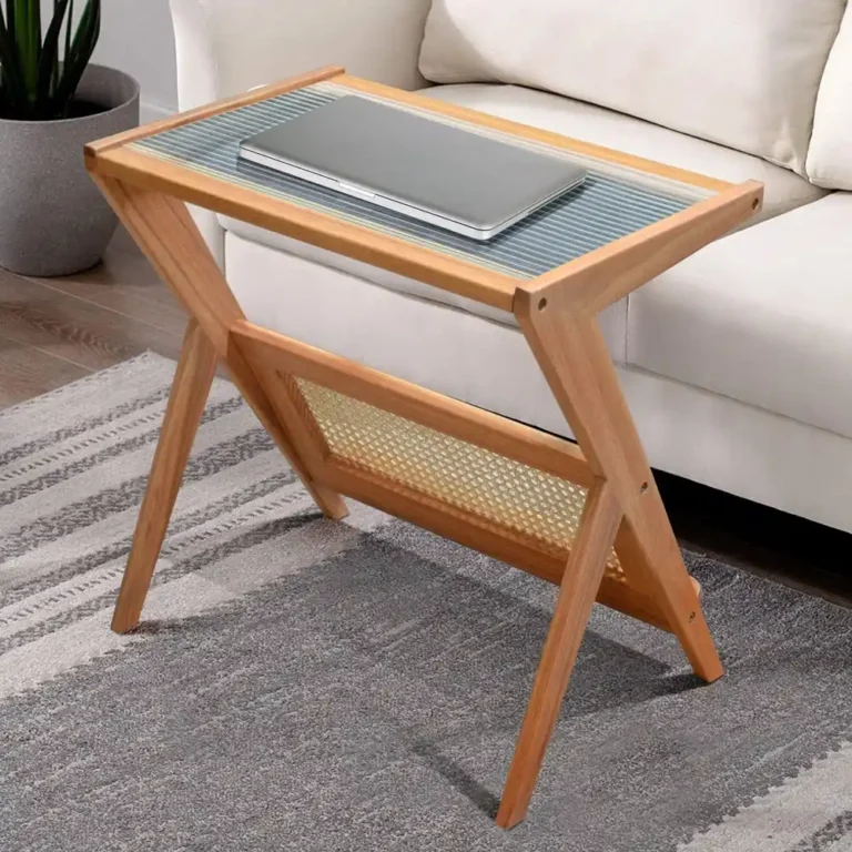 laptop desk junifer size 60cm top glass with rattan shelves