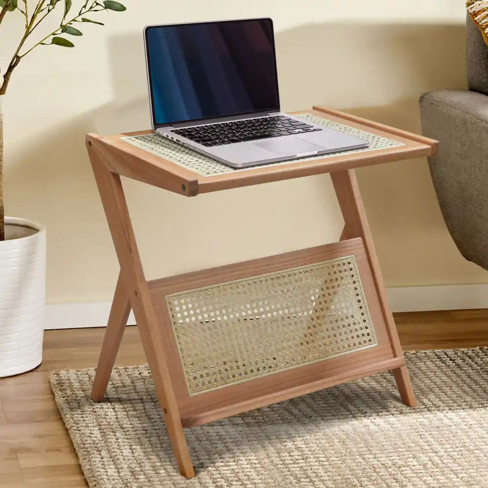 Laptop Desk Junifer Size 60cm – Top Rattan With Rattan Shelves