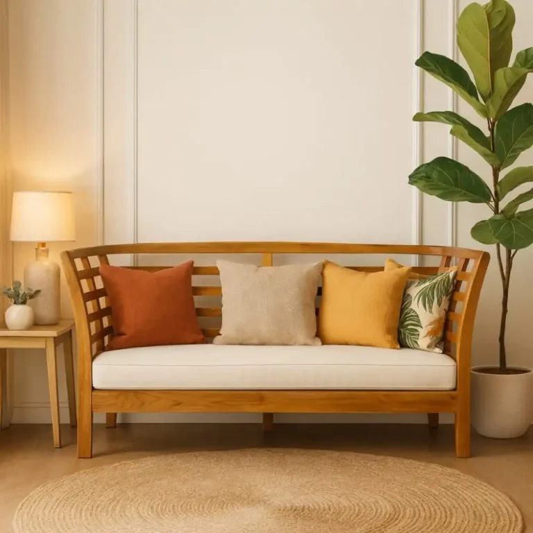 lattice back teak sofa