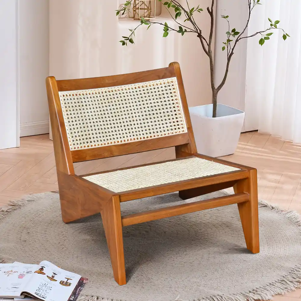 Lounge Chair Zet In Teak With Rattan Back And Seat – Natural Colour