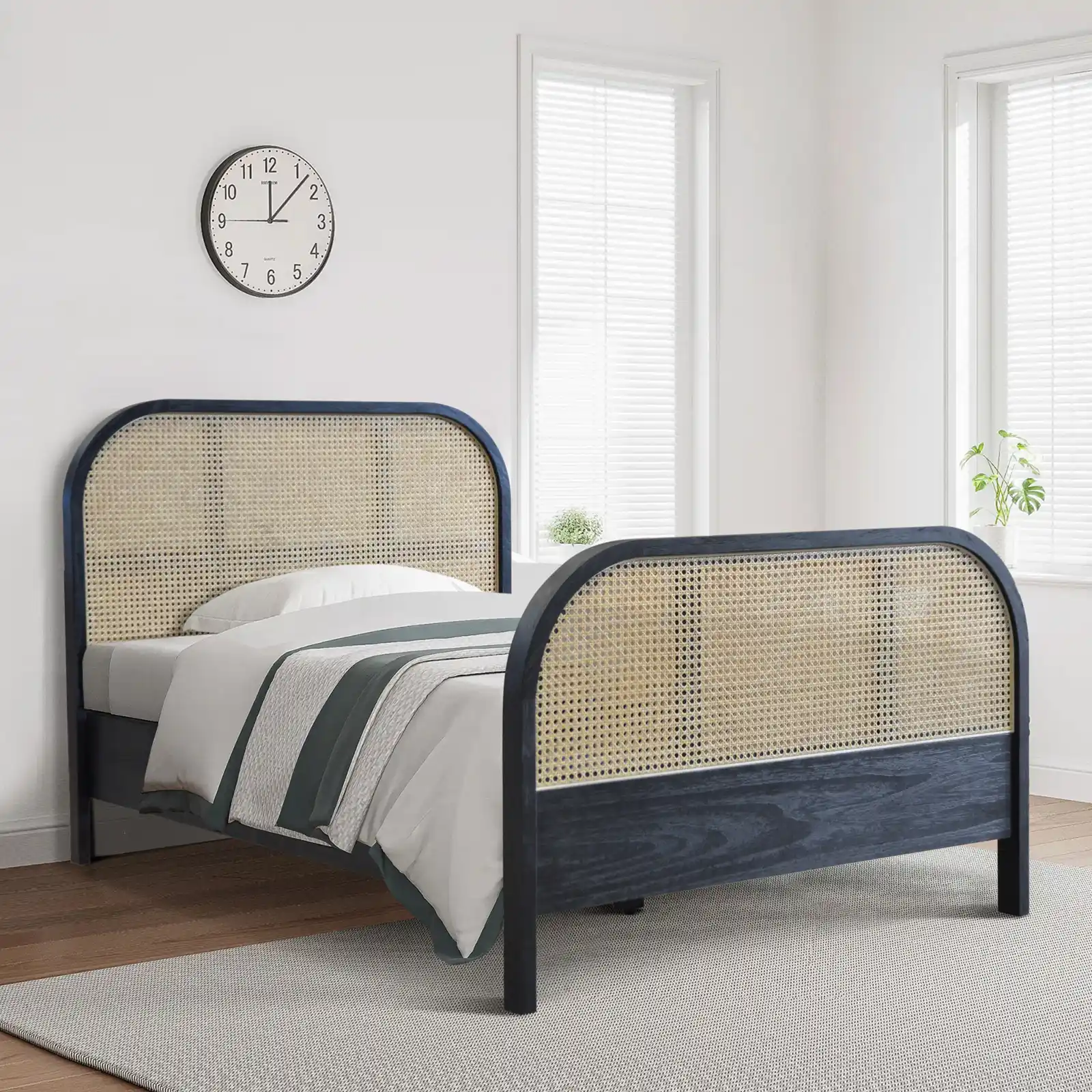 Luna Rattan Bed In Teak Singapore Super Single 109×193 – Black