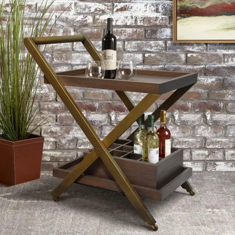 mufti trolley with brass tray in teak
