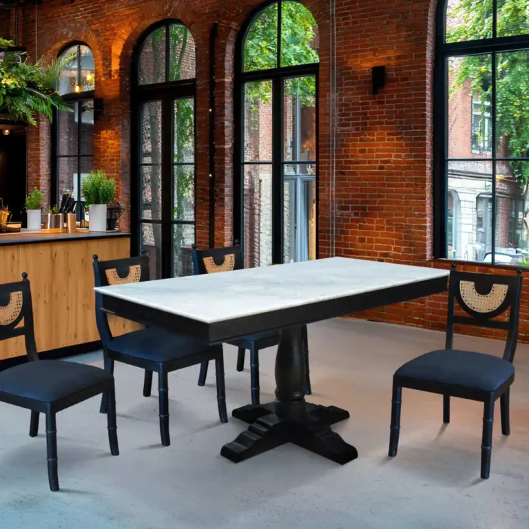 rectangular dining table with carrara marble top teak base
