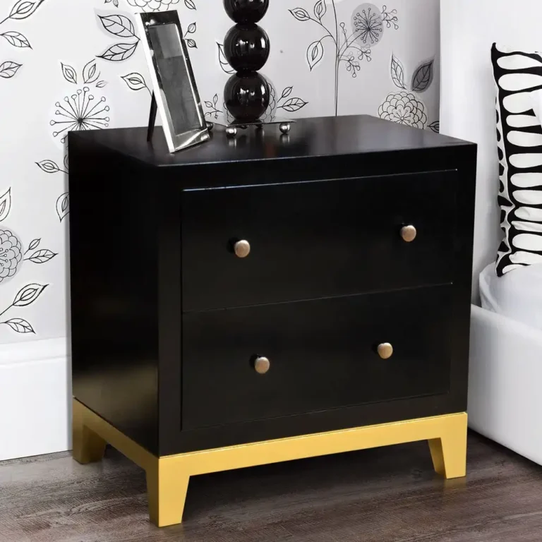 rf 39 bed side table with 2 drawers black wood and brass details