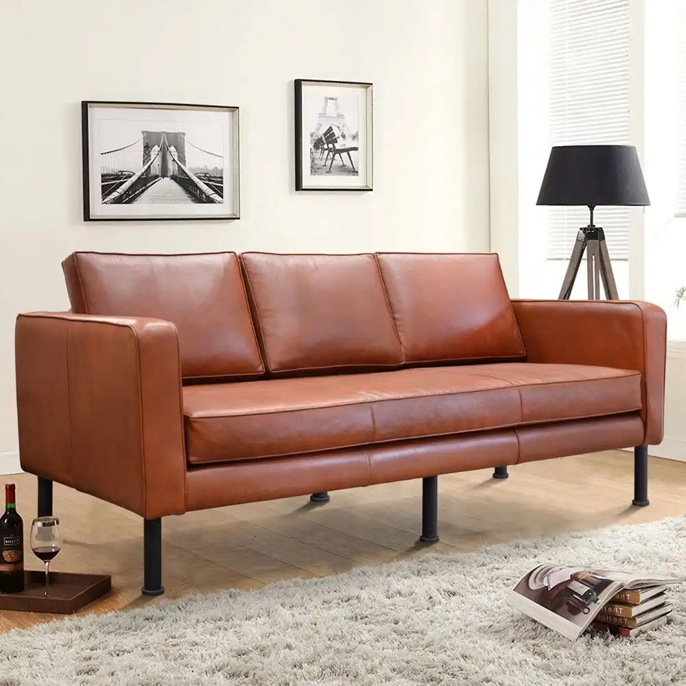 Rf.43 Sofa 3 Seater, Light Rust Color Leather, Almost Camel Color 1 Rf.43 Sofa 3 Seater, Light Rust Color Leather, Almost Camel Color