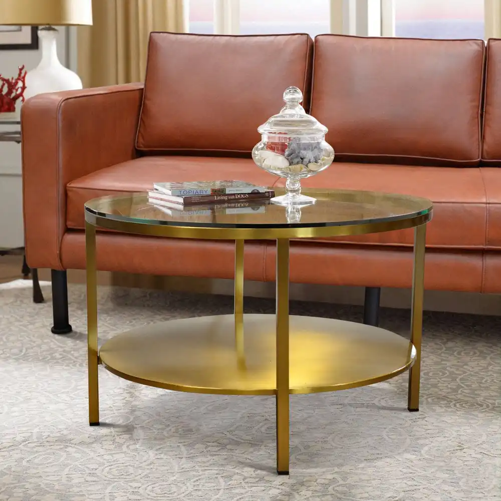 Rf.44 Round Coffee Table, Brass Frame And Glass Top 1 Rf.44 Round Coffee Table, Brass Frame And Glass Top