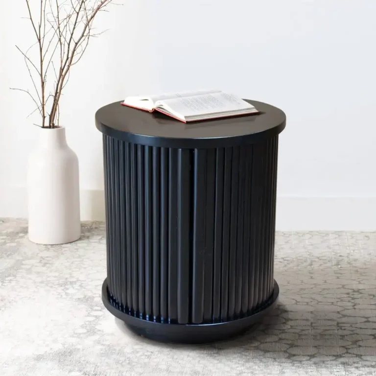 round bedside with sliding door black