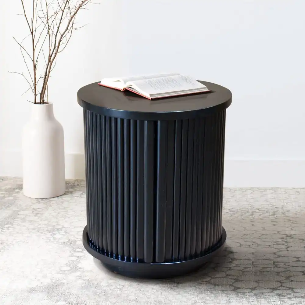 Round Bedside With Sliding Door – Black