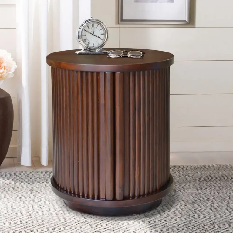 round bedside with sliding door dark brown