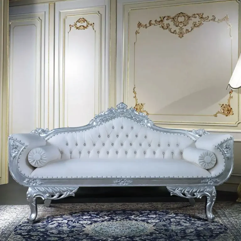 silver baroque tufted sofa