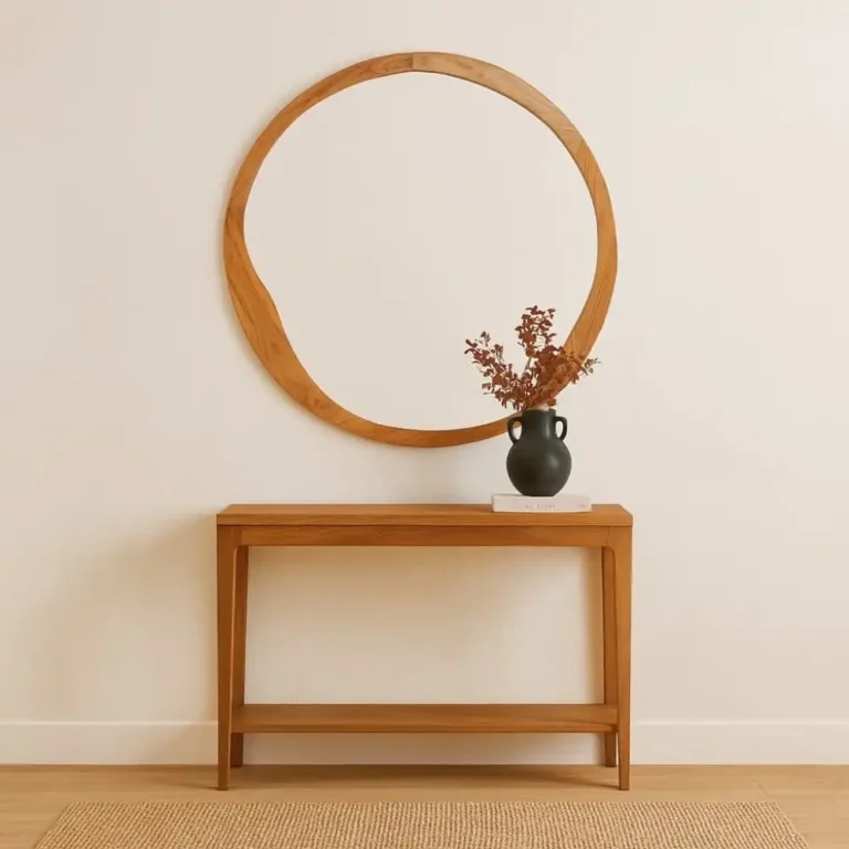 solara round teak mirror handcrafted minimalist elegance