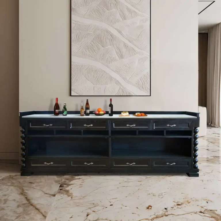 solid teak buffet with carrara marble top