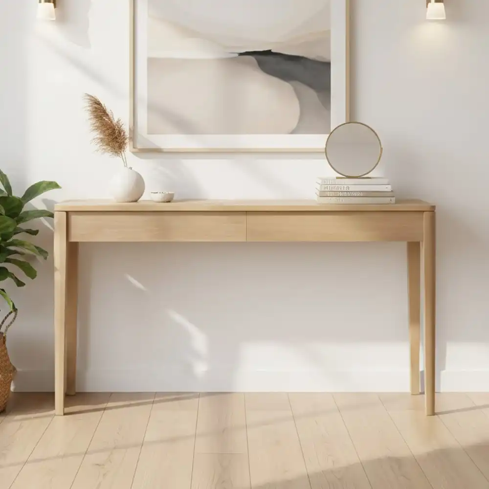 Solid Teak Console Table With 2 Drawers