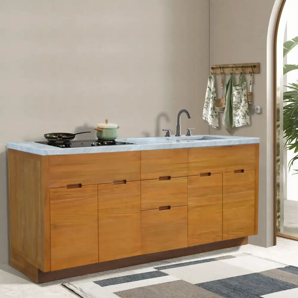 Solid Teak Kitchen Cabinet With Marble Top