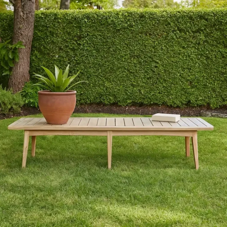 solid teak outdoor garden bench slatted top
