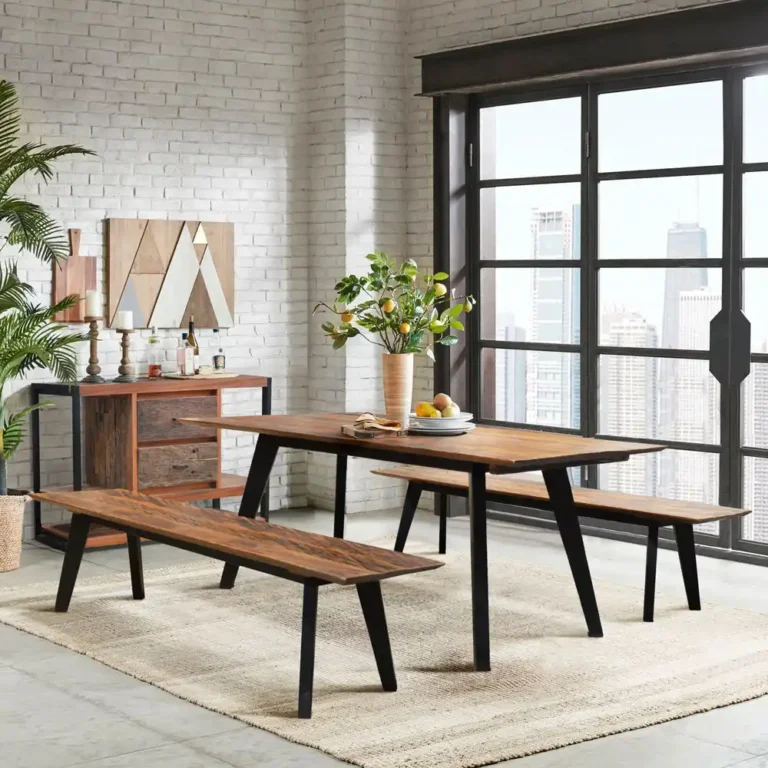 table and bench rustic iron legs