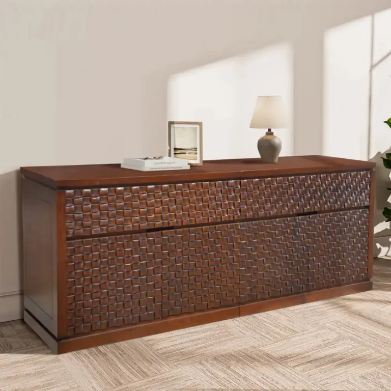 teak grid pattern buffet 2 drawer