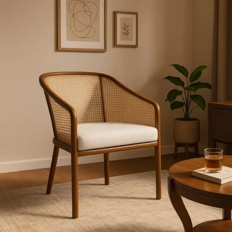 teak lounge chair with rattan webbing cushion