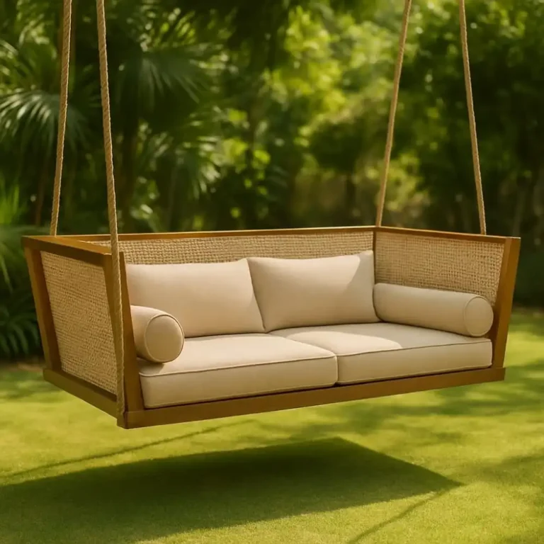 teak rattan outdoor swing bench