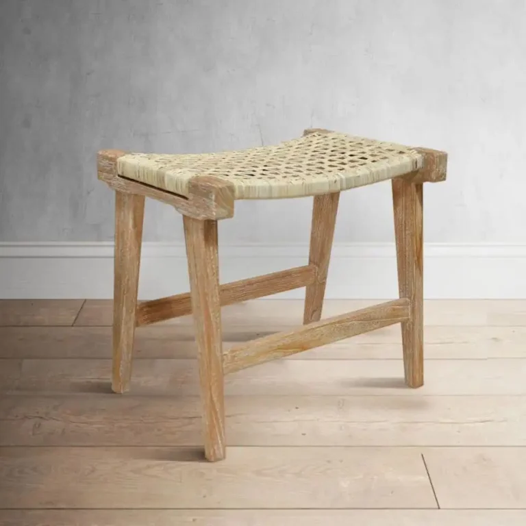 teak rattan stool whitewash