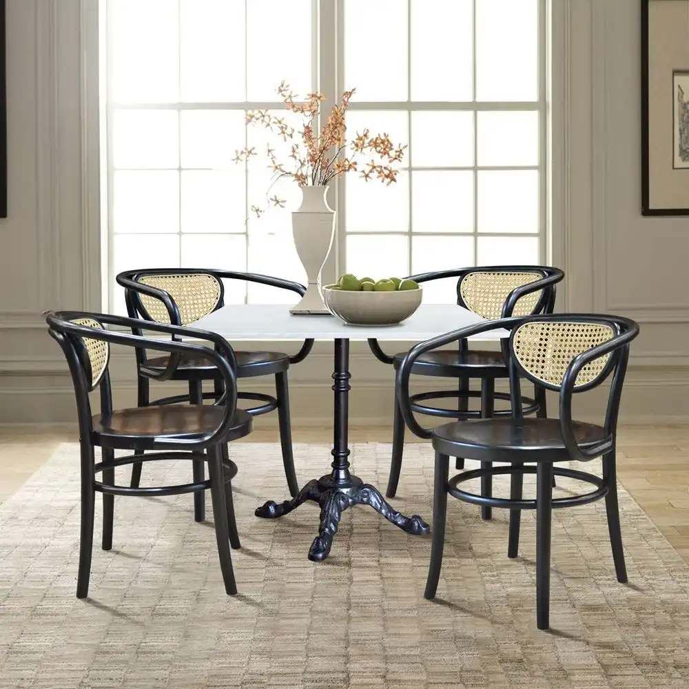 Tonet Arm Chair Wooden Seat Rattan Back Rest