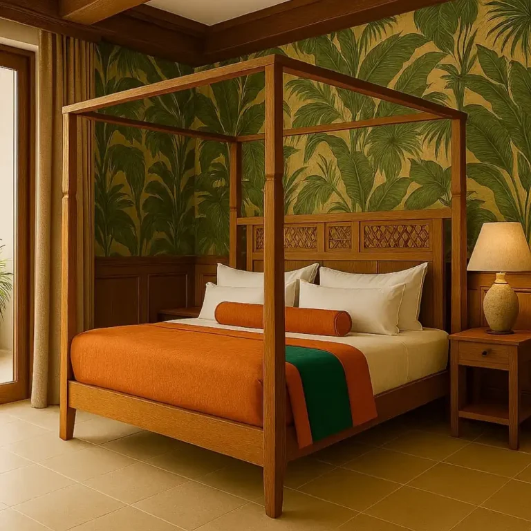tropicana carved teak canopy bed