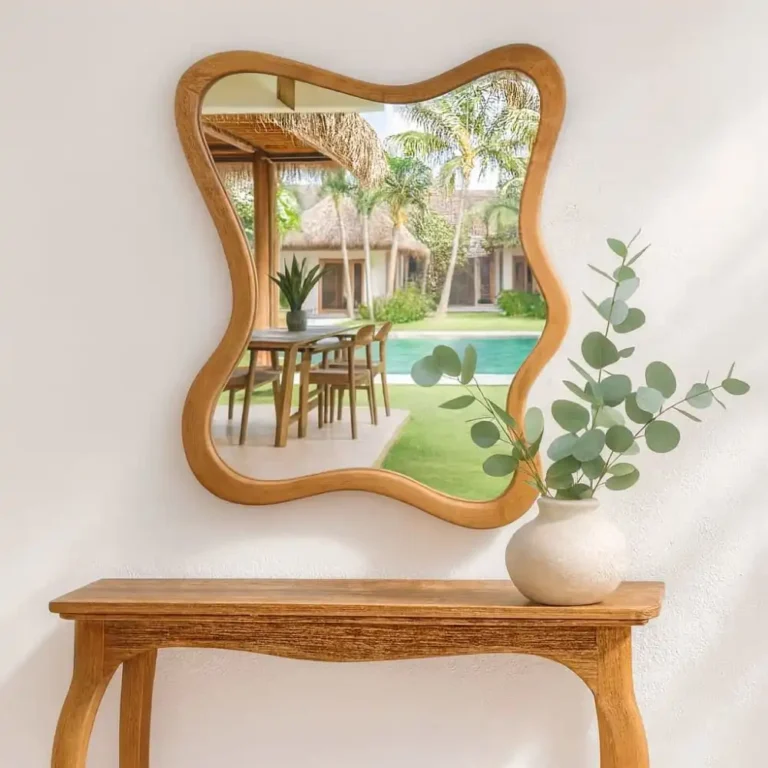 valora curved teak wall mirror