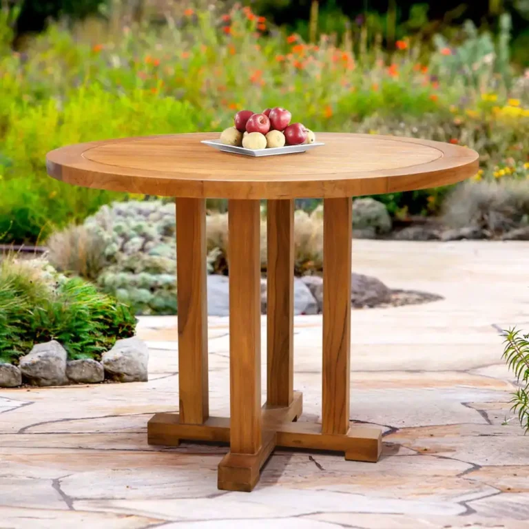 wooden round outdoor table